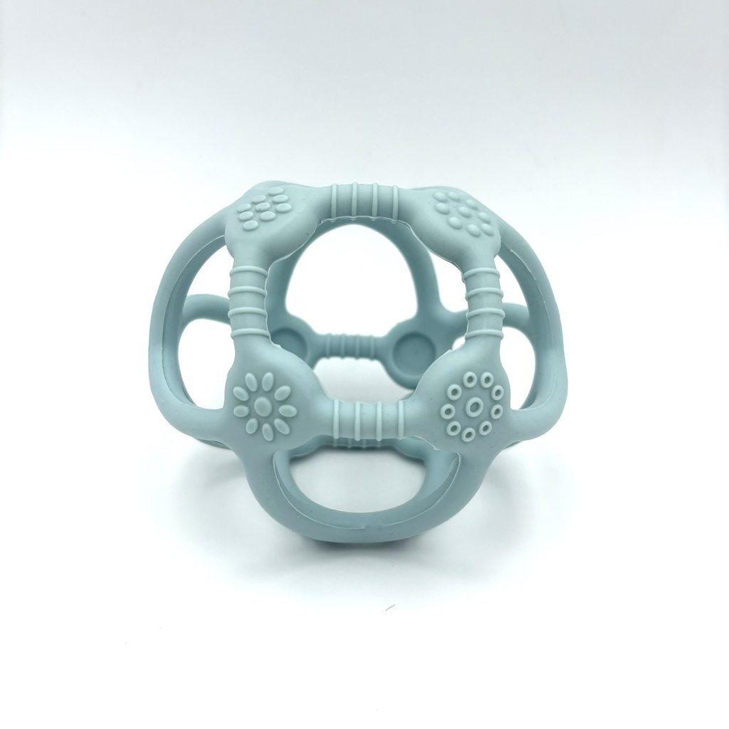 Blauwe siliconen babyrammelaar met texturen