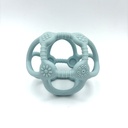 Blauwe siliconen babyrammelaar met texturen